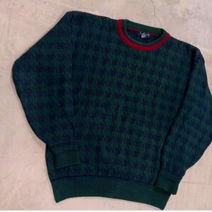 Vintage GANT Sweater Mens Medium Blue Green Houndstooth Cotton Heavyweight 90s